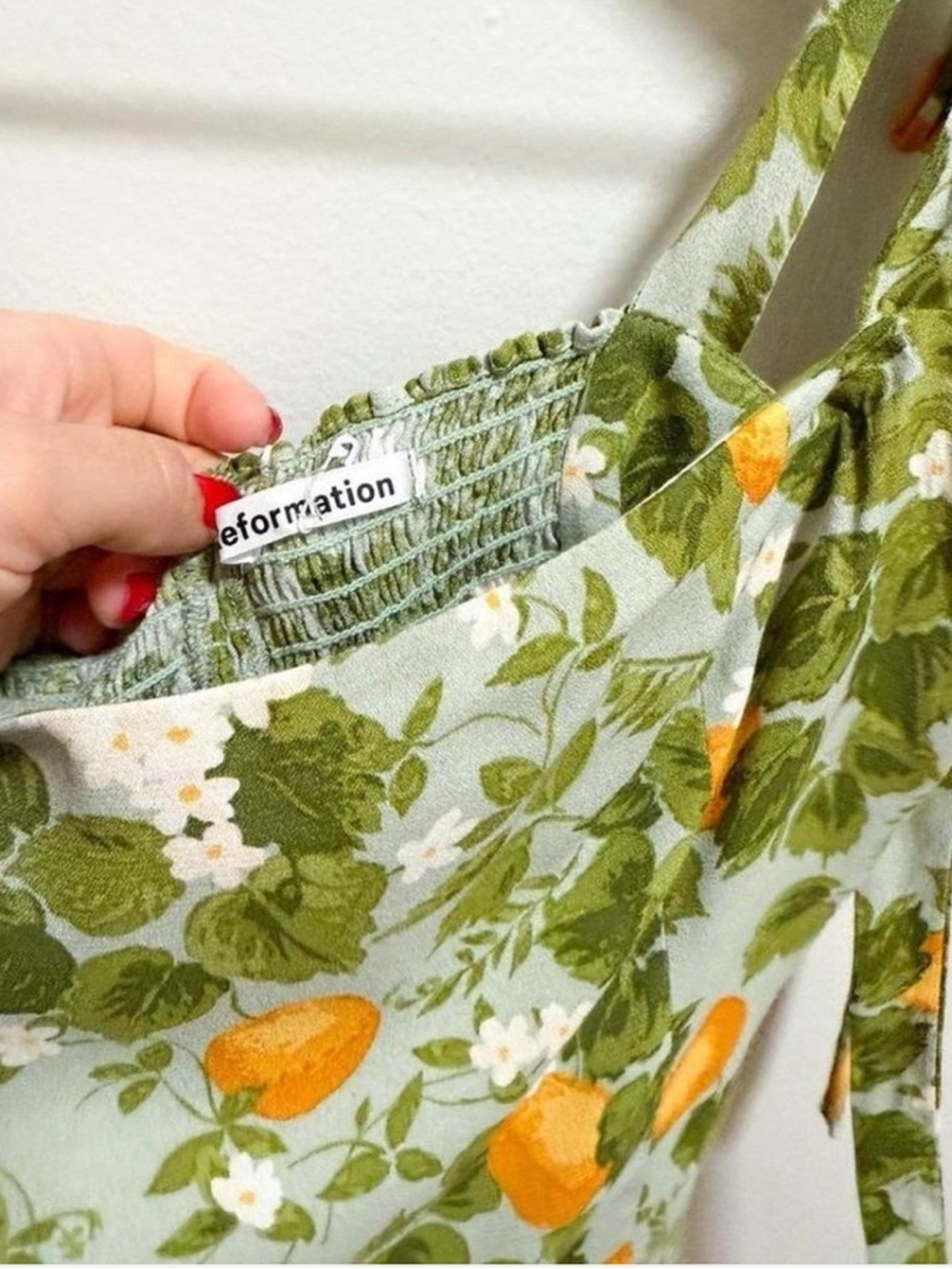 Reformation Ellora squareneck tie sleeve tank top orange grove fruit print Italy - Picture 8 of 8